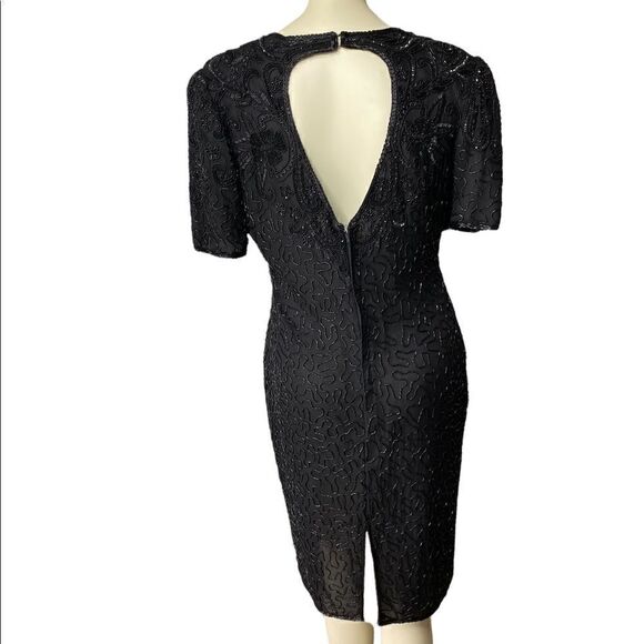 Vintage Scala Women's Bead Embellishments Scalloped Neck Back Cut-Out Dress - Picture 2 of 11